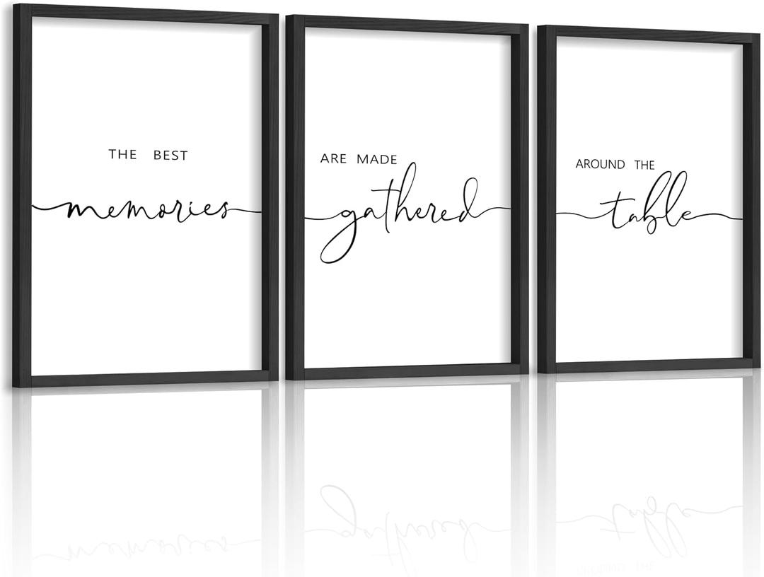 Houmury Set of 3 Framed Farmhouse Memories Around Table Sign Wall Decor for Living Room Wall Art Wood Signs, Black, 16"x24" 