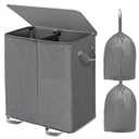 Double Laundry Hamper with Lid and Removable Bags, Laundry Basket 2 Section, Double Hampers for Laundry, Large Divided Hamper, Dual Laundry Hamper 2 Section with Handles Dorm 140L Grey