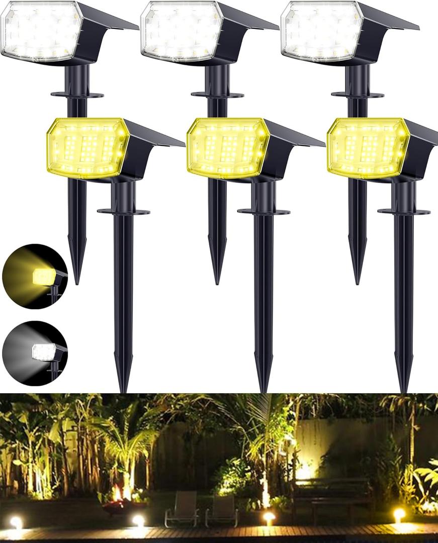 Biling 6 Pack Solar Spot Lights Outdoor Warm/White/Nature 3 Models, Solar Lights Outdoor Waterproof Solar Powered Landscape Lighting for Outside Tree Yard Garden Driveway Pathway