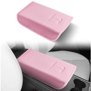 Center Console Leather Armrest Cover Designed for Tesla Model 3 2017-2023/Model Y 2020-2025,Center Console Accessories for Tesla Model 3/Y Interior Light Pink