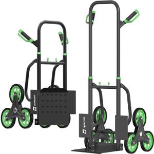 Teprovo Stair Climbing Hand Truck 440lbHeavy Duty Dolly Cart for Stairs Thickened Upgraded Steel Tube Folding Stair Climbing Trolley with Six Wheels and Telescoping Handle (Green)