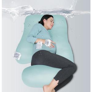 MOON PARK Pregnancy Pillows for Sleeping - U Shaped Full Body Maternity Pillow with Removable Cover - Support for Back, Legs, Belly, HIPS - 65 Inch - Ice Blue - Cooling Cover
