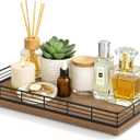 Large Bathroom Vanity Tray 13" x 8" Acacia Decorative Wooden Tray for Bathroom Countertop & Vanity Organizer, Wood Tray for Perfume, Skincare Accessories Storage Vanity Dresser Decor Black & Acacia