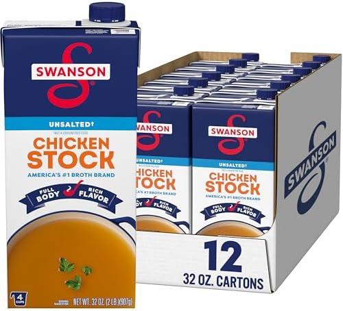 SWANSON S 100% Natural Unsalted Chicken Stock, 32 Oz Carton (Pack of 12) Best By Oct 1 2026