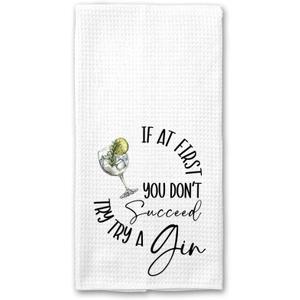If at First You Don't Succeed Try Try A Gin - Multi-Purpose Towel - Gin Tea Towel - Funny Towels with Gin Sayings - Soft & Absorbent Kitchen Towel - Towel Alcohol Home Decor, 16”x24”, White