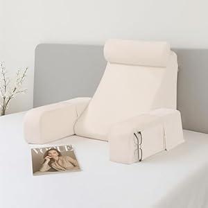 ENITYA 19" Back Pillow for Bed Sitting up, Big Pockets and Washable Removable Cover, Reading Chair for Watching TV/ Reading/ Gaming/ Resting in Bed, Couch or Floor, Medium(Ivory) 