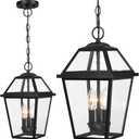 Modern 3-Light Large Outdoor Pendant Light for Porch, 16" Matte Black Exterior Hanging Light Fixture, IP65 Waterproof Anti-Rust Outdoor Chandelier Lantern for Front Door, Balcony, Sloped Ceiling
