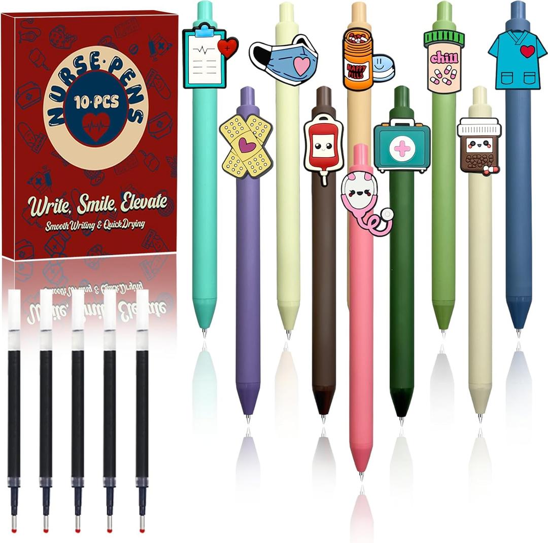 Nurse Pens - 10 Pcs Vintage Design Nursing Pen Set Black Ink CNA Accessories for Work, Medical Assistant - Comfortable, Durable, Affordable Nurse Gifts & Nursing School Essentials