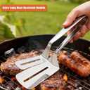 2PCS Stainless Steel Cooking Tongs with Double Sided Spatula, Grill Accessories Extended Anti-Scald Handle, Multifunctional Food Tongs For Cooking, Flipping Steak, Hamburger, Pizza, Fish and More