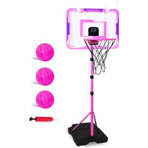 Nattork Kids Basketball Hoop, Adjustable Height Toddler Basketball Hoop Stand, Indoor Outdoor Basketball Goal Toy for Boys Girls Ages 3~8 Years Old, Includes 3 Balls, Ideal for Birthday Gift