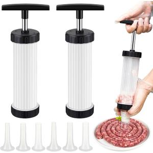 2 Set Sausage Stuffer, Plastic Meat Filler Funnel, Meat Stuffers Filler Sausage Press Filling Tools, Hot Dog Stuffer with 3 Size Filling Tubes for Holiday Christmas Household Use Camping Outdoor BBQ