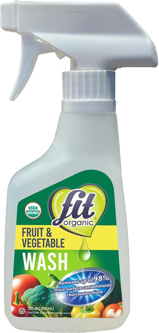 FIT Organic Fruit and Vegetable Wash, Spray Bottle, White, Clear, 12 Fl Oz