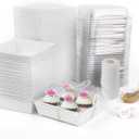 Rocutus Cake Boxes Take Out Boxes Bakery Boxes,100 Pack Charcuterie Boxes Paper Food Containers to Go Pink Cake Boxes,Pink Bakery Boxes for Cake Packaging, Desserts, Pastry, Cupcakes (White)