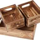 PHOENANCEE Wooden Crate Stackable Decorative Wood Crates set of 3 for Storage Display Rustic Nesting Box Basket Home Decoration Boxes Container Bin with Handles Farmhouse Decor,Solid Pine,L+M+S
