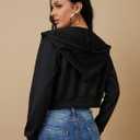Women's Zip Up Hoodies Cropped Cardigan Jacket Drawstring Hooded Sweatshirts Casual Long Sleeve Top… (Black, L)