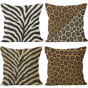 Animal Leopard Throw Pillow Covers 18x18 Set of 4, Brown Abstract Decorative Cushion Cases for Couch Sofa and Bedroom Pillcases Home Decor for Living Room