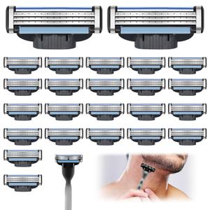 Razor Blades Refills for Men - 24PCS Precision Shaving Blades with Dual Lubrication, Extra Close Shave, Compatible with Mach3 Razors, Smooth & Comfortable Men's Shaving Cartridges