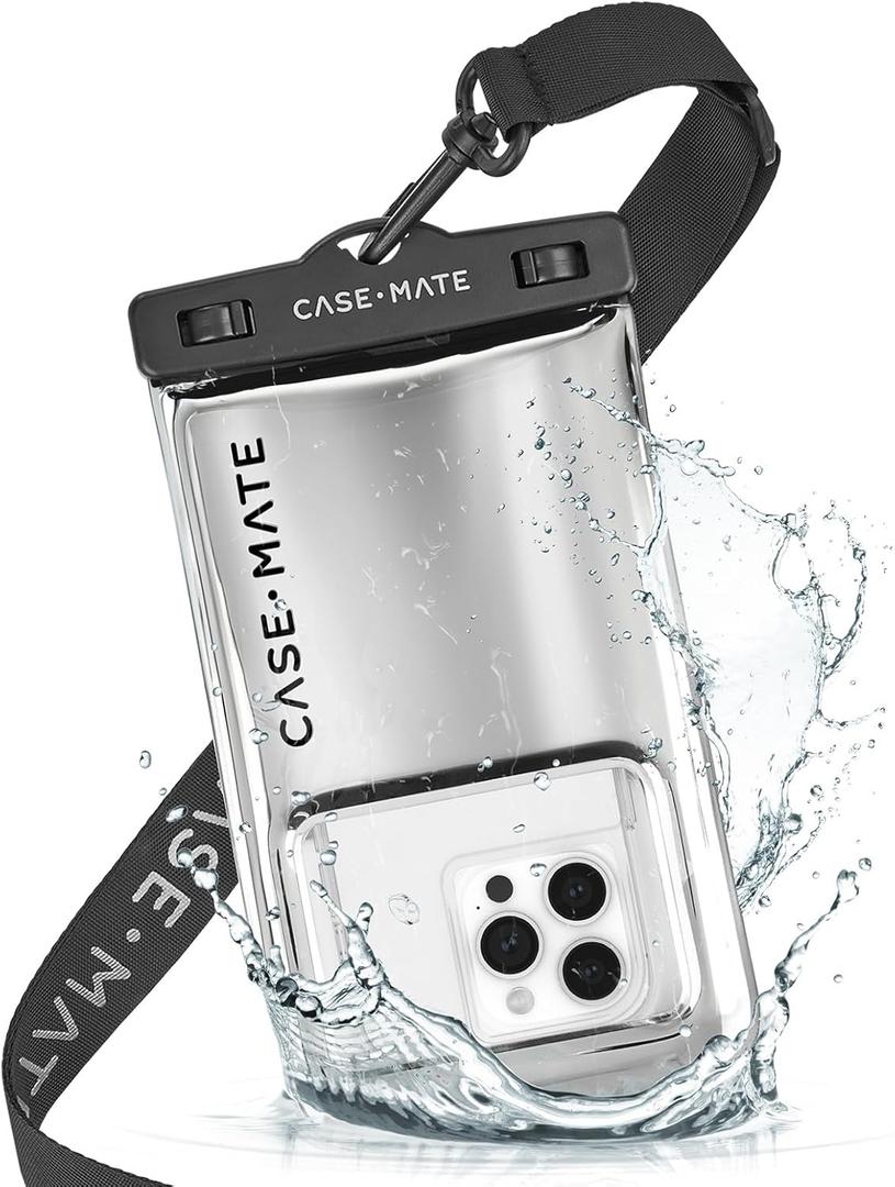 Case-Mate IP68 Waterproof Phone Pouch - Travel Beach Cruise Ship Essentials - Floating Waterproof Phone Case with Crossbody Lanyard for iPhone 17 Pro Max/16 Pro Max/15/14 /13 /S25/S24 - Silver Chrome