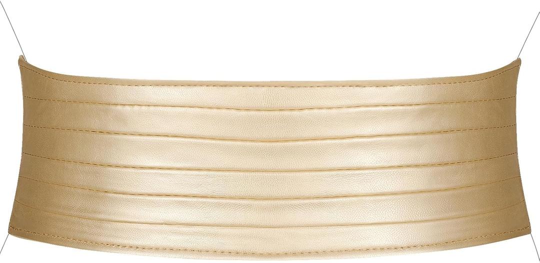 VONMELLI Elastic Wide Belts for Women Dresss Leather Stretchy Waist Belt Fashion Ladies Corset Belts (Fit Waist Size 26"-29", Gold)