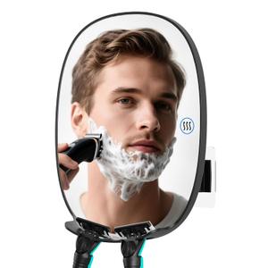 COSMIRROR Heated Shower Mirror Fogless for Shaving, Fog Free Shaving Mirror with 2 Razor Holders, Rechargeable No Fog Mirror for Shower, 360 Adhesive Mounted Steam Free Shower Mirror Without Light