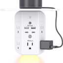 Wall Outlet Extender with Shelf and Night Light, Surge Protector, USB Wall Charger with 5 AC Outlets and 2 USB A Ports 2 USB C Ports Wide Space 3-Sided Power Strip Multi Plug Outlets (White)