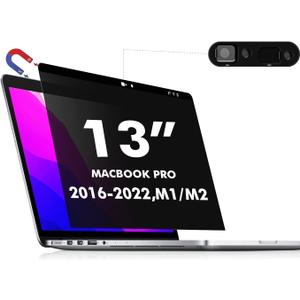 PYS Privacy Screen for MacBook Pro 13.3 Inch Laptop (2016-2022 M1/M2) Magnetic Anti-Spy Security Filter with Webcam Cover Slider, Easy On/Off & Touch Bar Compatibility for MacBook Pro 13 inch Laptops