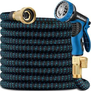 Expandable Garden Hose 50 ft, 2025 New No Kink Flexible Water Hose 50ft with 10 Pattern Spray Nozzle, Extra Strong Brass Connectors, Reinforced Expanding Latex Core, Ultra Lightweight & Collapsible