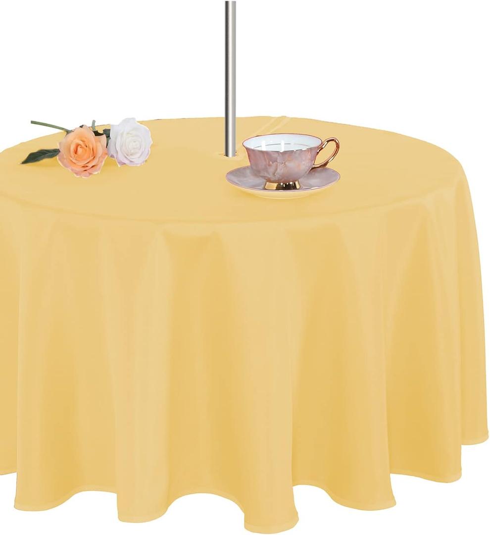 Fitable Round Table Cover Outdoor and Indoor Tablecloth - Washable Waterproof Wrinkle Free Table Cloth with Zipper and Umbrella Hole for Spring/Summer/Party/Picnic/BBQS/Patio Yellow 70R