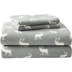 Eddie Bauer - Flannel Sheets King Size, Anti-Pilling & Wrinkle Resistant Cotton, Touchably Soft for All-Season Comfort - Bed Sheets with Matching Pillowcase & Fitted Sheet (Elk Grove Grey)