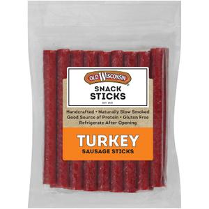 2 x Old Wisconsin Turkey Sausage Snack Sticks, Naturally Smoked, Ready to Eat, High Protein, Low Carb, Keto, Gluten Free, 16 Ounce Resealable Package, BBD: 11/06/2026