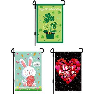 2 x 3 Pack Valentine's Day & St. Patrick's Day Burlap House Flags - Double Sided, 12x18 Inch, Easter Garden Flags