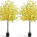 Thiccywoov 2 Pack 4FT Yellow Artificial Forsythia Tree, Faux Spring Forsythia Flower Branches Plant with Pot, Lifelike Fake Tree for Living Room Corner, Entryway, Porch Indoor Outdoor Decor