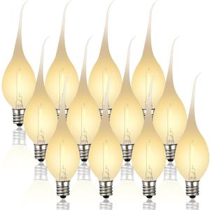 Meonum 12 Pcs Silicone Dipped Candle Light Bulbs, LED Silicone Candle Bulbs, 0.7 Watts Chandelier Light, C7 Lamps, E12 120V White Soft Coating Lighting for Window Candelabra, Chandelier (Gold Glow)