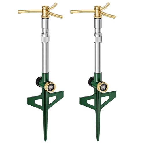 FANHAO 2 Pack Metal Lawn Sprinklers with Adjustable Telescoping Base, 3-Arm Water Sprinkler 360 Degree Rotation High-Rise Sprinkler for Large Area Coverage, Garden Watering Irrigation Sprinkler System