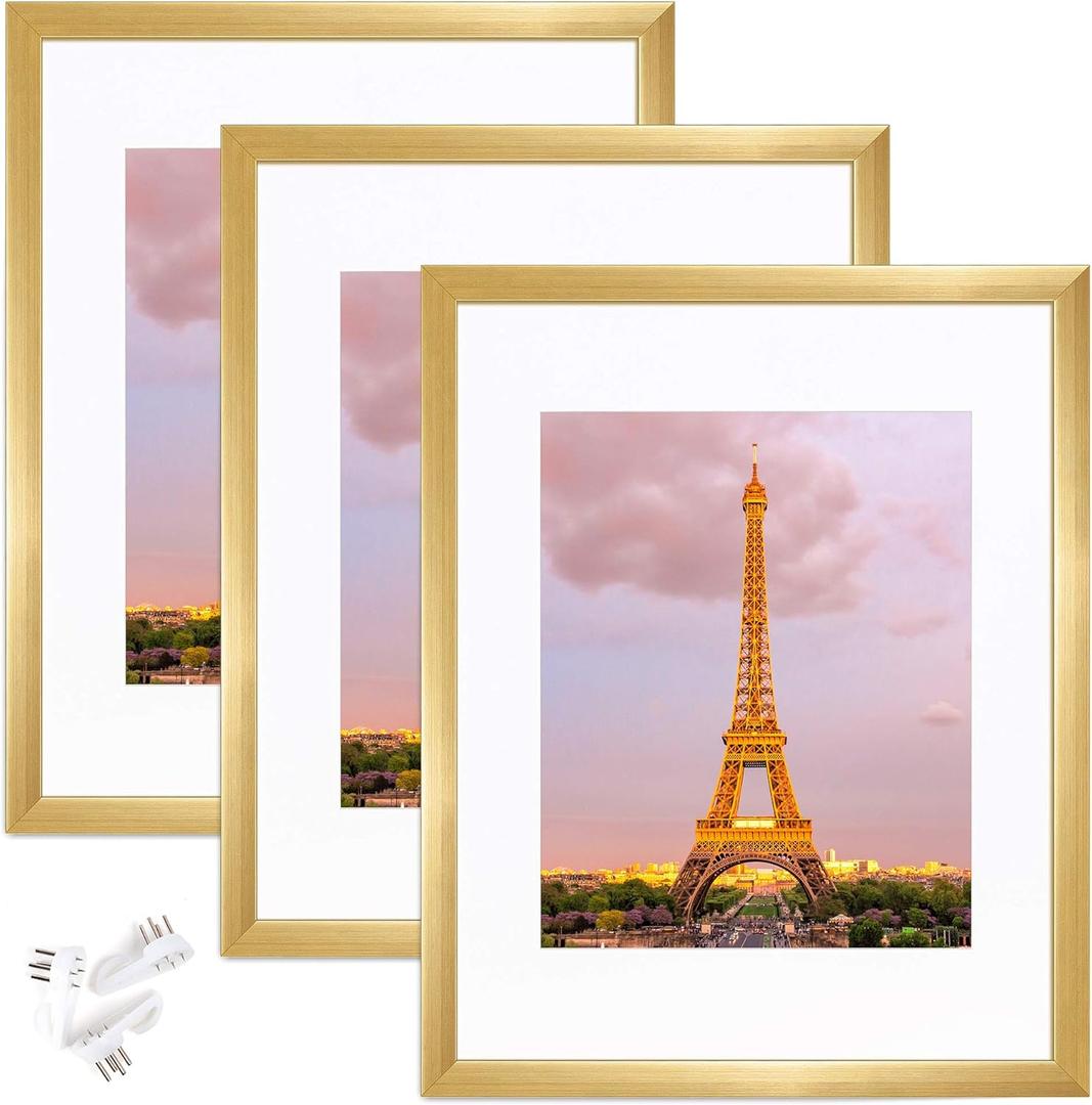 upsimples 11x14 Glass Picture Frame Set of 3 Bundle with 11x14 Plastic Picture Frame Set of 5, Gold Picture Frame for Wall