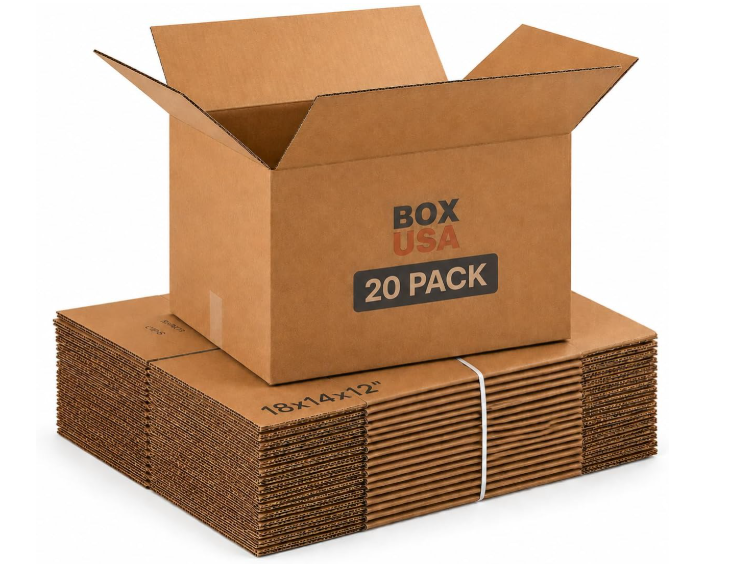 BOX USA Medium Moving Boxes 18L x 14W x 12H 20-Pack - Corrugated Cardboard Box for Shipping, Mailing, Packing, Packaging and Storage