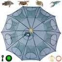2PCS-16 Holes The Magic Foldable Fishing Trap,Crawfish Trap,Fish Trap,Crab Trap, Foldable Fishing Nets for Fish/Crab/Shrimp/Crawdad,Upgrade Large Space Bait Bag/Rope/Luminous Beads/Pull Ring