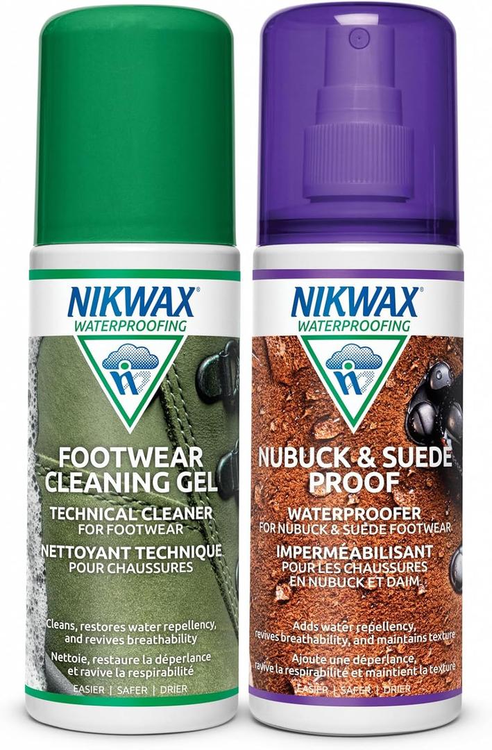 Nikwax Nubuck & Suede Proof Duo-Pack Clean & Waterproof Spray Restores DWR Water Repellency, Leather Shoe Care, Boot & Footwear Cleaner with Scrub Brush, Rain Protection, Safe for Gore-Tex
