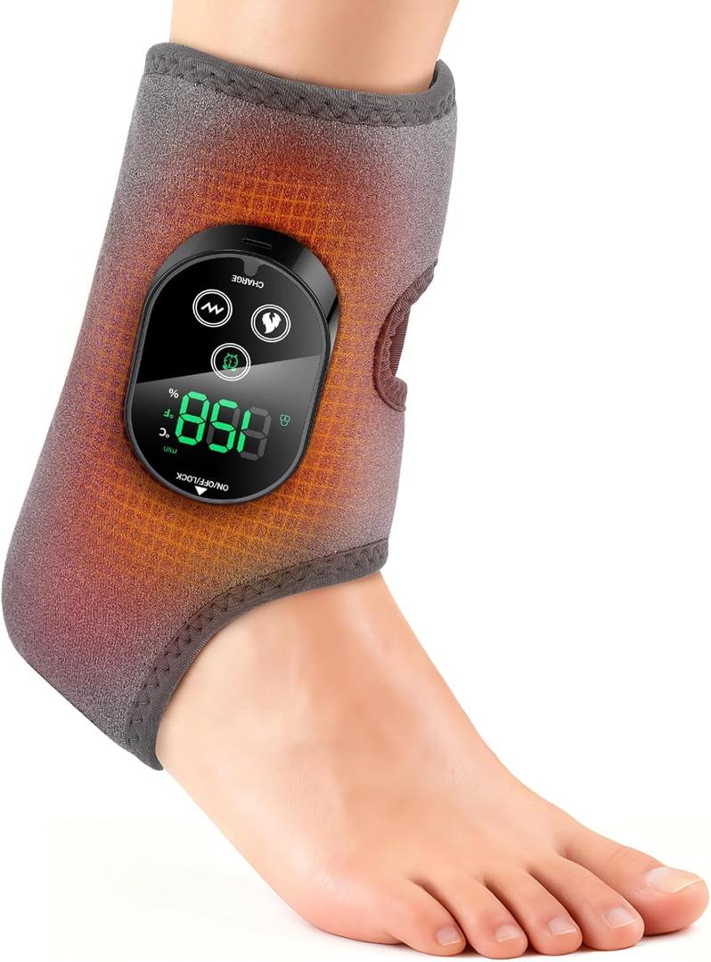 Cordless Foot and Ankle Massager for Pain Relief, Rechargeable Foot Massager for Neuropathy Ankle Heating Pad Wrap with Massage for Circulation, 6 Heat & 3 Vibration Levels, Auto Shut-Off (Grey)
