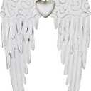 Angel Wings Wall Decoration, Antique Hanging Metal Wings Wall Dcor with Heart Decorative Wall Sculpture Indoor Outdoor for Home Bedroom Living Room Garden