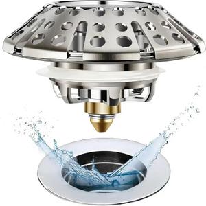 AzWzz Bathtub Drain Stopper, Pop Up Tub Stopper Plug with Bathtub Drain Hair Catcher Cover, Universal for 1.45 in to 1.8 in Tub Drain, Brushed Nickel