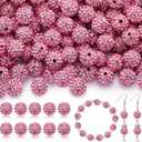 160pcs 10mm Rhinestone Beads for Jewelry Making, Dark Pink Shiny Round Disco Ball Beads Bulk, Sparkle Crystal Clay Christmas for Bracelet Baseball Necklace Earring Crafting and DIY