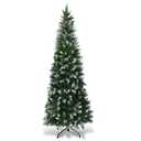  7.5ft Snow Flocked Pencil Christmas Tree Hinged Pine Cones