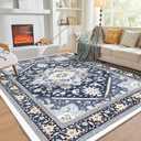OPPODREAM Soft 10x14 Area Rugs, Washable Rugs 10x14 with Non Slip Backing, Low-Pile Faux Cashmere 10 x 14 Carpet, Navy Blue & Gold