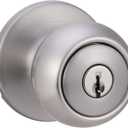 Amazon Basics Exterior Door Knob With Lock, Coastal, Easy to Install, 2 Keys, Satin Nickel