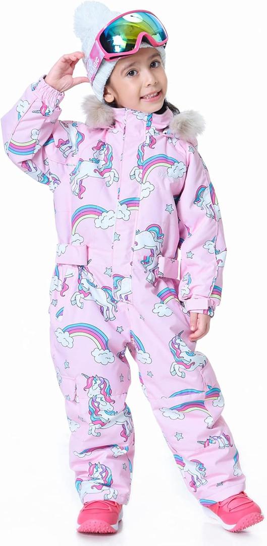 Kids Girls Boys Waterproof Colorful One Piece Snowsuits Coveralls Ski Suits Jackets Winter Jumpsuits (7 Years, Unicorn)
