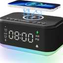 Alarm Clock Speaker Wireless Charger, Digital Alarm Clocks Bedrooms Bluetooth, Alarm Clock Dimmable Light Bedrooms Dual Alarm Snooze Dimmer 12 24H RGB Night Light Bluetooth USB AUX, Black
