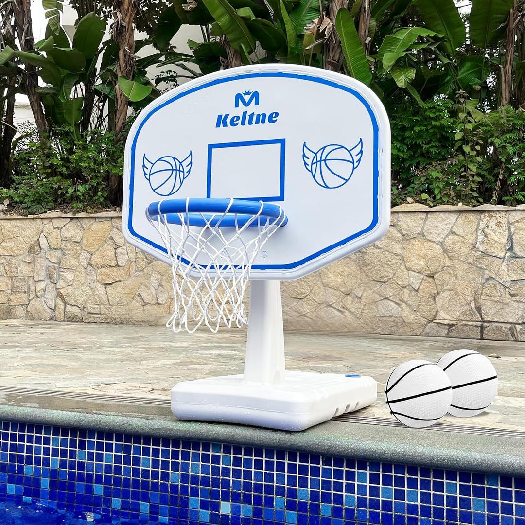 Pool Basketball Hoop, Oversized Poolside Basketball Hoop for Swimming Pool Basketball Game, 34"x34"x42.2" Water Basketball Hoops with Lengthen Base/ 2 Balls/Pump, Made for Teens, Adults.