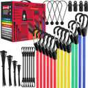 Heavy Duty Bungee Cords with Hooks 129 PCS, 18", 20", 32", 40" Outdoor Rubber Elastic Rope, 4 Canopy Tarps Clips, Small Bungees Rope with Ball, 100 Zip Ties, Mini Cords Carabiner Hook, Storage Bag