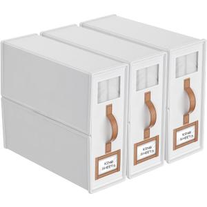 3 Pack Foldable Bed Sheets Set Organizers and Storage(King & Queen Size),Linen Fabric Closet Organizers with Window,Folding Bedding Storage Box for Bedsheets and Pillow Cube Organizer-White